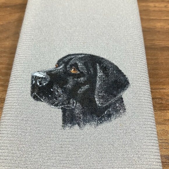 Hand Painted Mens‎ Gray Tie Dog Black Labrador Signed NeckTie Tie - Picture 1 of 4
